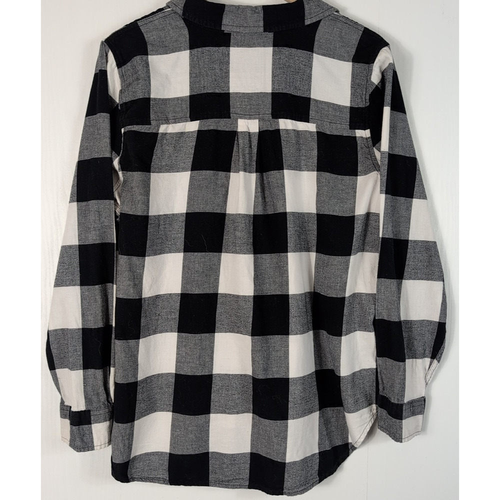 SO Kohl’s Juniors XL Flannel Shirt Button Down Plaid Black White Long Sleeve - Picture 3 of 11